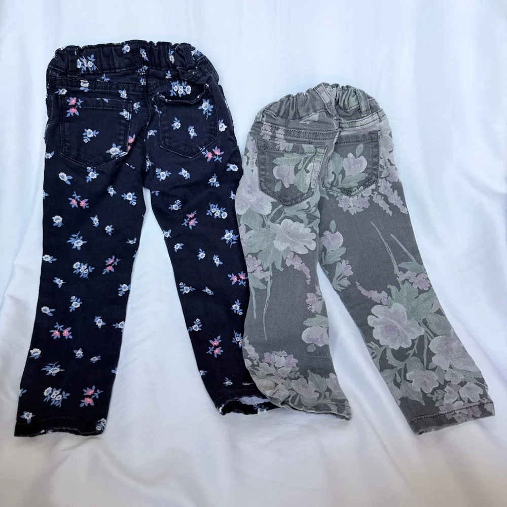 OshKosh B'gosh Girls' Floral Stretch Jeans - Navy & Gray